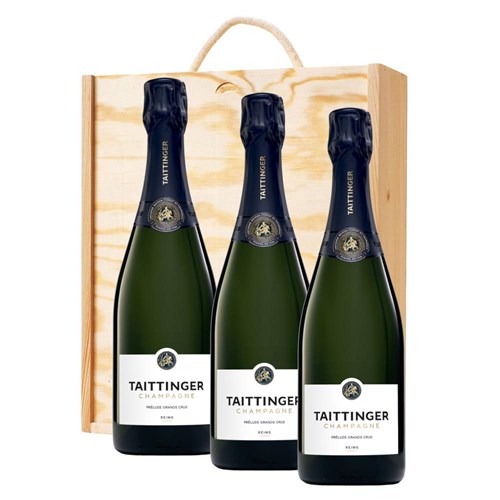 Taittinger Prelude Grands Crus 75cl Treble Pine Wooden Gift Boxed (3 x 75cl)